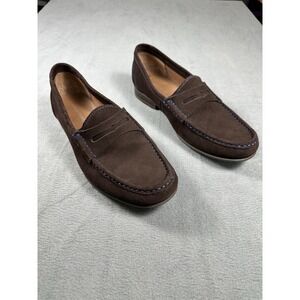 Donald J Pliner Naper-23 Brown Suede Loafers Blue Stitch Men's 10.5M